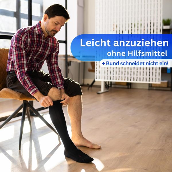 Stützstrümpfe (2 Paar) mit Kompression, Reisestrümpfe mit 65% Baumwolle, Kompressionsstrümpfe für Damen & Herren - Stützkniestrümpfe ohne störende Naht – Bild 3