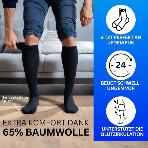 Stützstrümpfe (2 Paar) mit Kompression, Reisestrümpfe mit 65% Baumwolle, Kompressionsstrümpfe für Damen & Herren - Stützkniestrümpfe ohne störende Naht – Bild 6